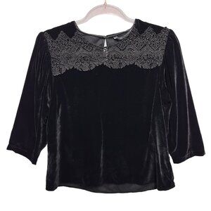 Zara Thick Velvet Velour Crochet Knit Blouse